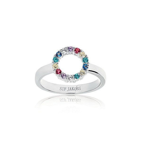 Sif Jakobs Biella Piccolo ring i rhodineret 925 sølv med farvede zirkonia i cirkel (Ø11 mm).
